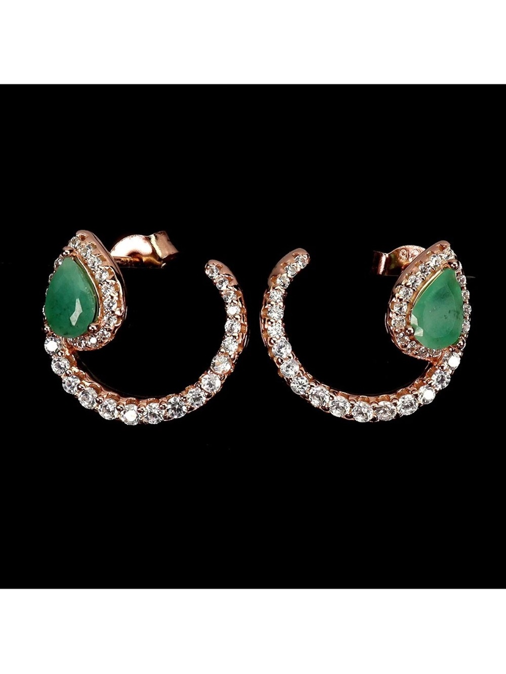 Modern Natural Emerald & Zircon Hoop earrings in 14K Rose Gold setting